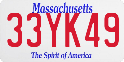 MA license plate 33YK49