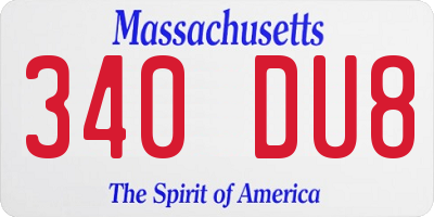MA license plate 340DU8