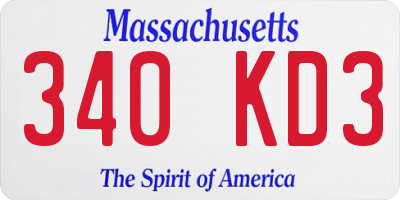 MA license plate 340KD3