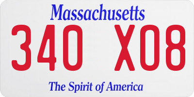 MA license plate 340XO8