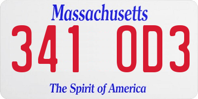 MA license plate 341OD3