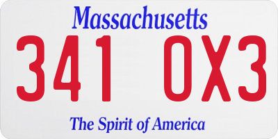 MA license plate 341OX3