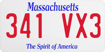 MA license plate 341VX3