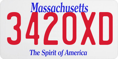 MA license plate 3420XD