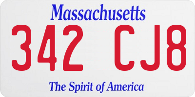 MA license plate 342CJ8