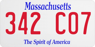 MA license plate 342CO7