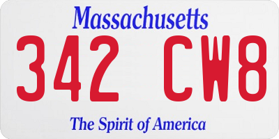MA license plate 342CW8