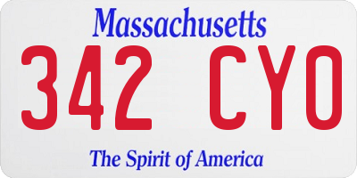 MA license plate 342CY0
