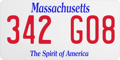 MA license plate 342GO8