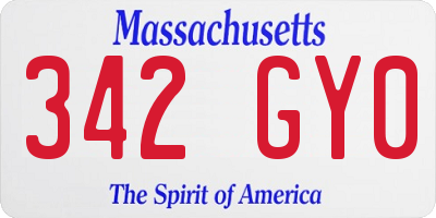 MA license plate 342GY0