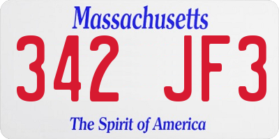 MA license plate 342JF3