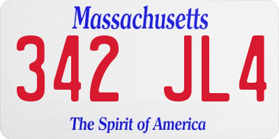 MA license plate 342JL4
