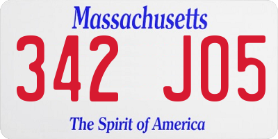MA license plate 342JO5