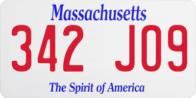 MA license plate 342JO9