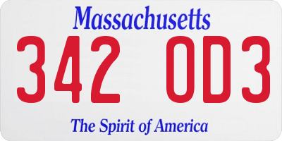 MA license plate 342OD3