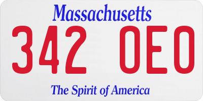 MA license plate 342OE0