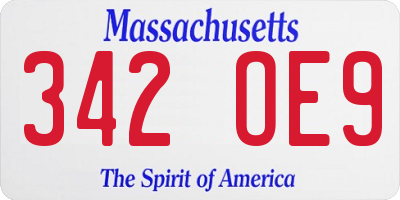 MA license plate 342OE9