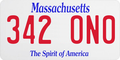 MA license plate 342ON0