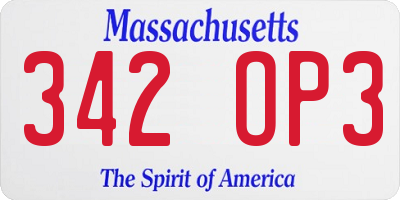 MA license plate 342OP3
