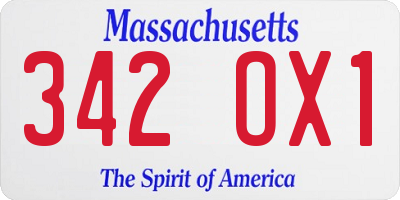 MA license plate 342OX1