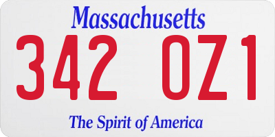 MA license plate 342OZ1