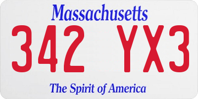 MA license plate 342YX3