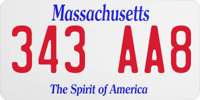 MA license plate 343AA8