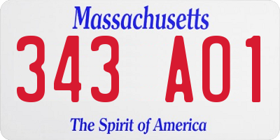 MA license plate 343AO1