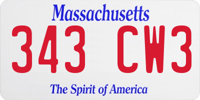 MA license plate 343CW3