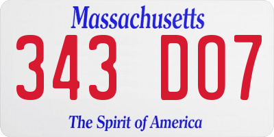 MA license plate 343DO7