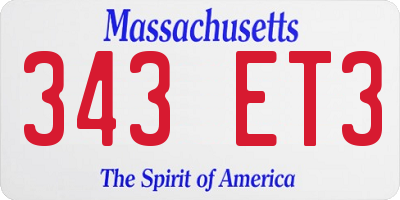 MA license plate 343ET3