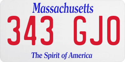 MA license plate 343GJ0