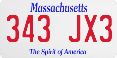 MA license plate 343JX3