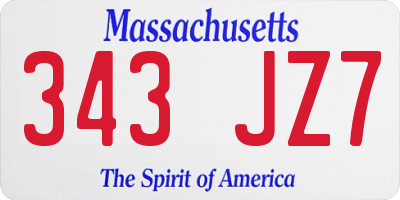 MA license plate 343JZ7