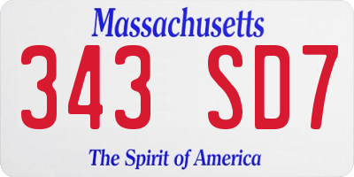 MA license plate 343SD7