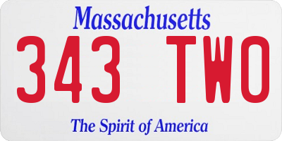 MA license plate 343TW0