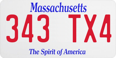 MA license plate 343TX4