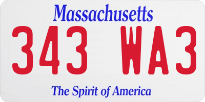 MA license plate 343WA3