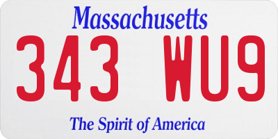 MA license plate 343WU9