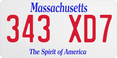 MA license plate 343XD7