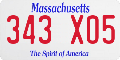 MA license plate 343XO5