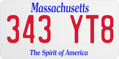 MA license plate 343YT8