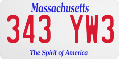 MA license plate 343YW3