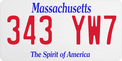 MA license plate 343YW7