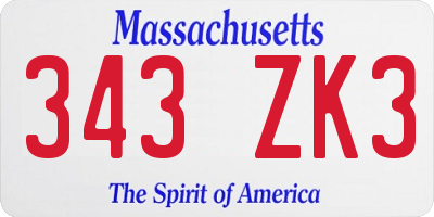 MA license plate 343ZK3