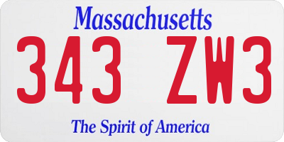 MA license plate 343ZW3