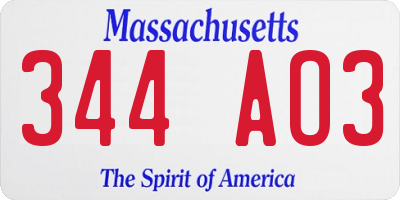 MA license plate 344AO3