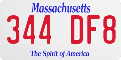 MA license plate 344DF8