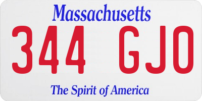 MA license plate 344GJ0