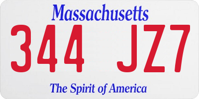 MA license plate 344JZ7